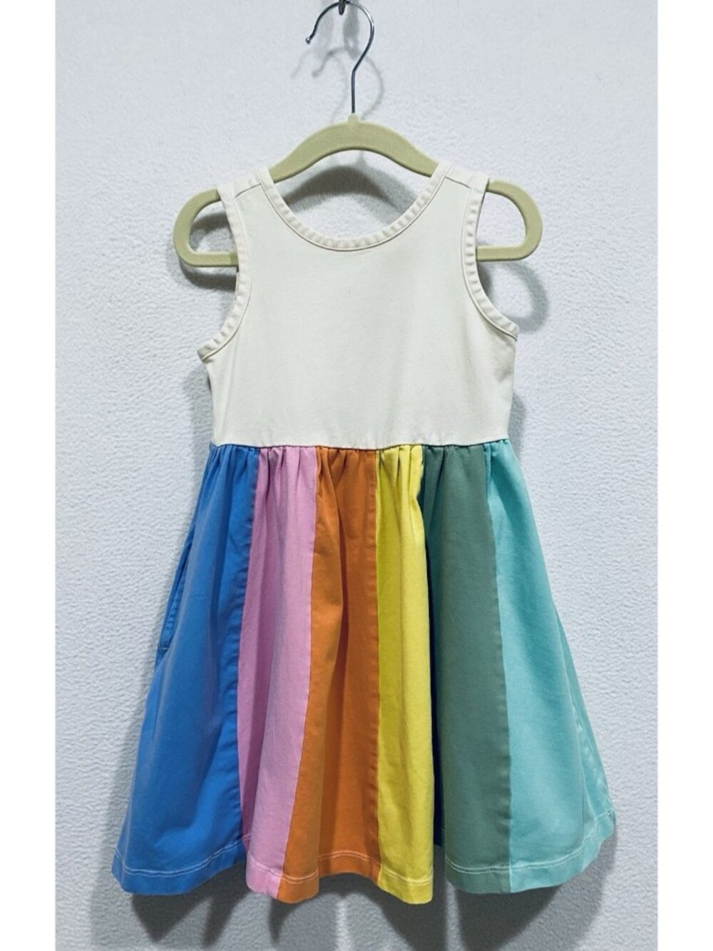 Hanna Andersson Tank Dress Girls 4 Rainbow Cotton Jersey Stretchy Pockets